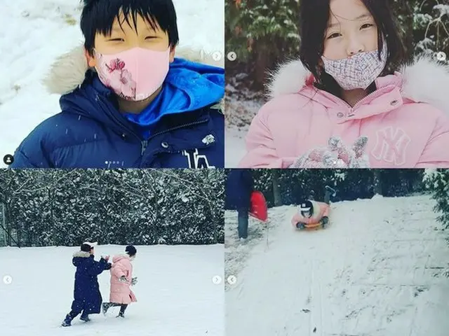Actress Lee Youg Ae reveals the first snow day she spent with her twins.