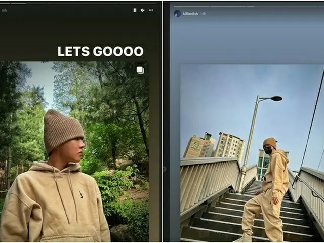 Billie Eilish memposting foto J-HOPE. Mengenakan kolaborasi Billie Eilish dengan