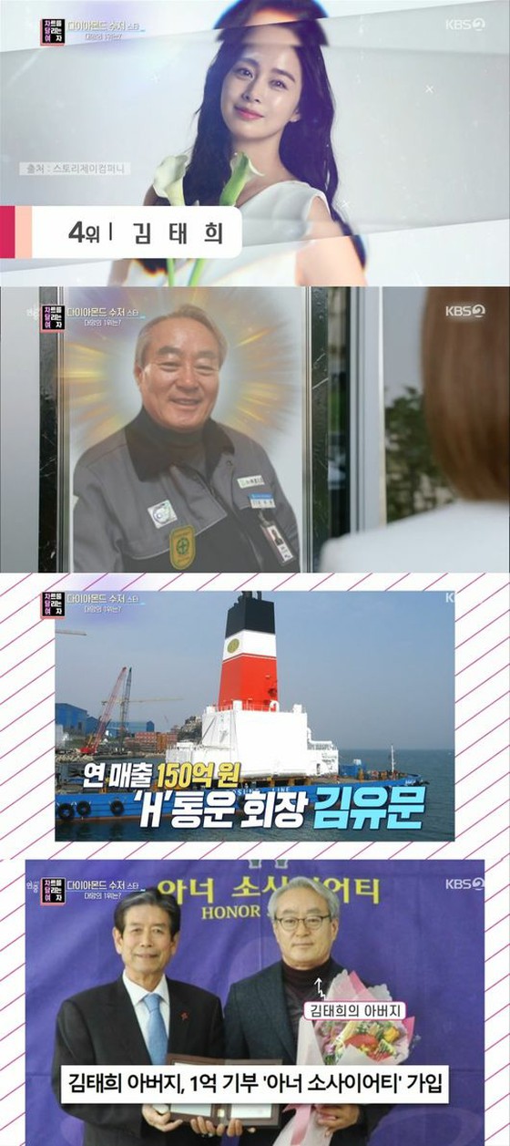 Aktris Kim Tae Hee, ayah adalah ketua perusahaan transportasi dengan penjualan tahunan sebesar 15 miliar won