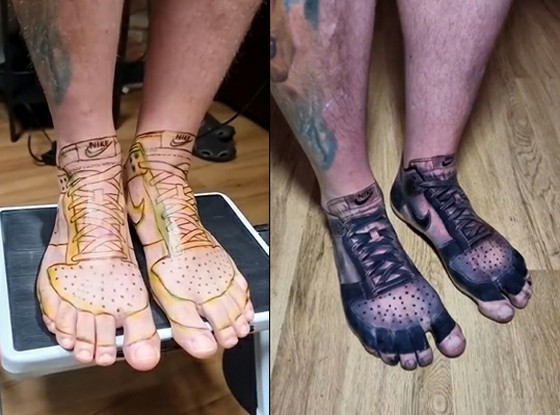 "Aku bosan membeli sepatu" ... Pria Inggris dengan tato sepatu "Nike" di kedua kaki = liputan Korea
