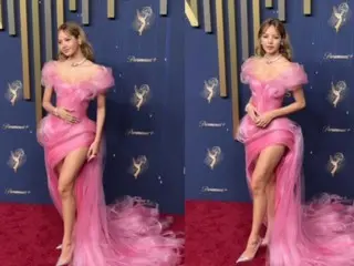 LISA BLACKPINK muncul di karpet merah Emmy Awards AS dengan gaun merah muda yang cantik