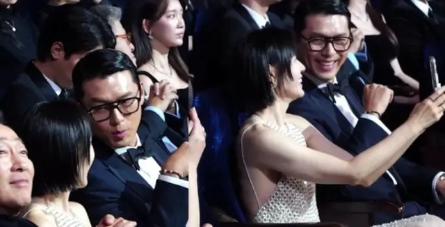 ヒョンビン&ソン・イェジン夫婦、映画賞の舞台裏でイチャイチャ