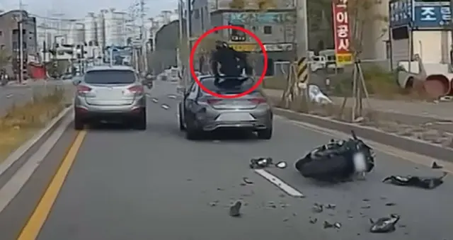 「一番安全な場所」…車の屋根の上にバイク運転手が落下＝韓国