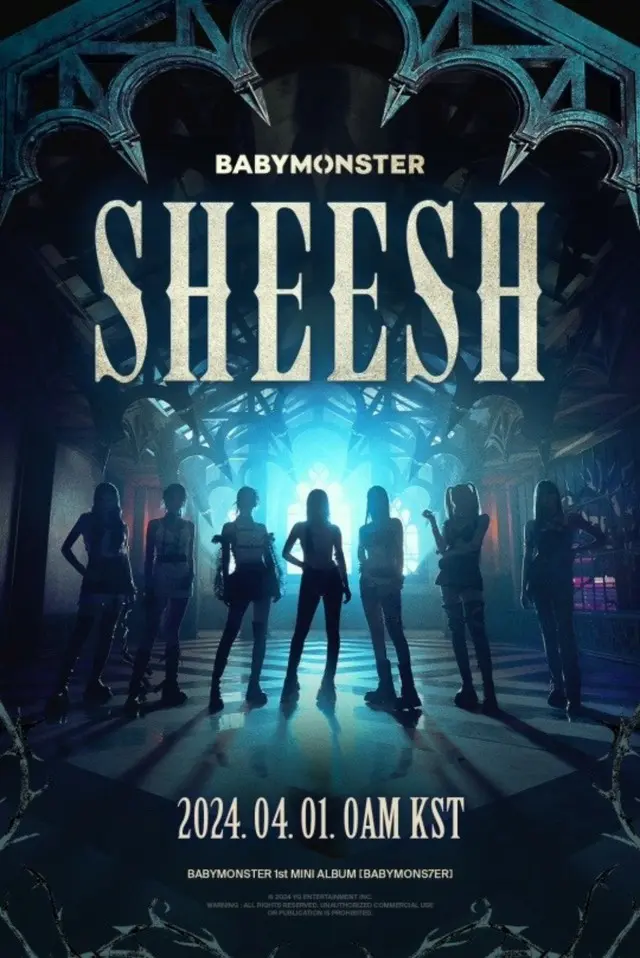 「BABYMONSTER」、7人組デビュー曲「SHEESH」のポスター公開“強烈なオーラ”