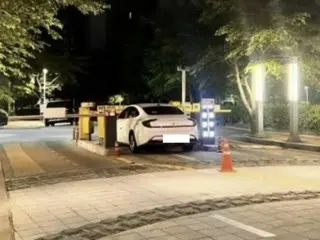 Mobil yang tidak terdaftar diblokir di pintu masuk apartemen setelah ditolak di pintu masuk = Korea Selatan