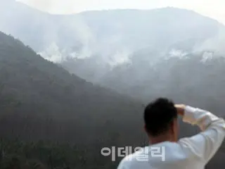 Kebakaran hutan di daerah Sancheong masih berkobar.