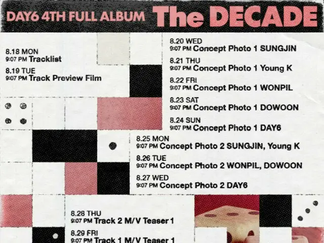 DAY6, merayakan ulang tahun ke-10 mereka sejak debut, merilis jadwal untuk teaser album penuh ke-4 mereka dan proyek peringatan