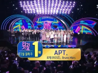 "APT." oleh "BLACKPINK" Rosé & Bruno Mars menempati peringkat No. 1 di "SBS Inkigayo" selama 3 minggu berturut-turut... Meraih Triple Crown